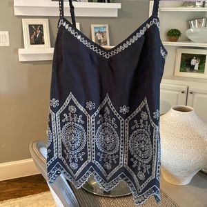 French Connection blue embroidered Cami top with adjustable straps.